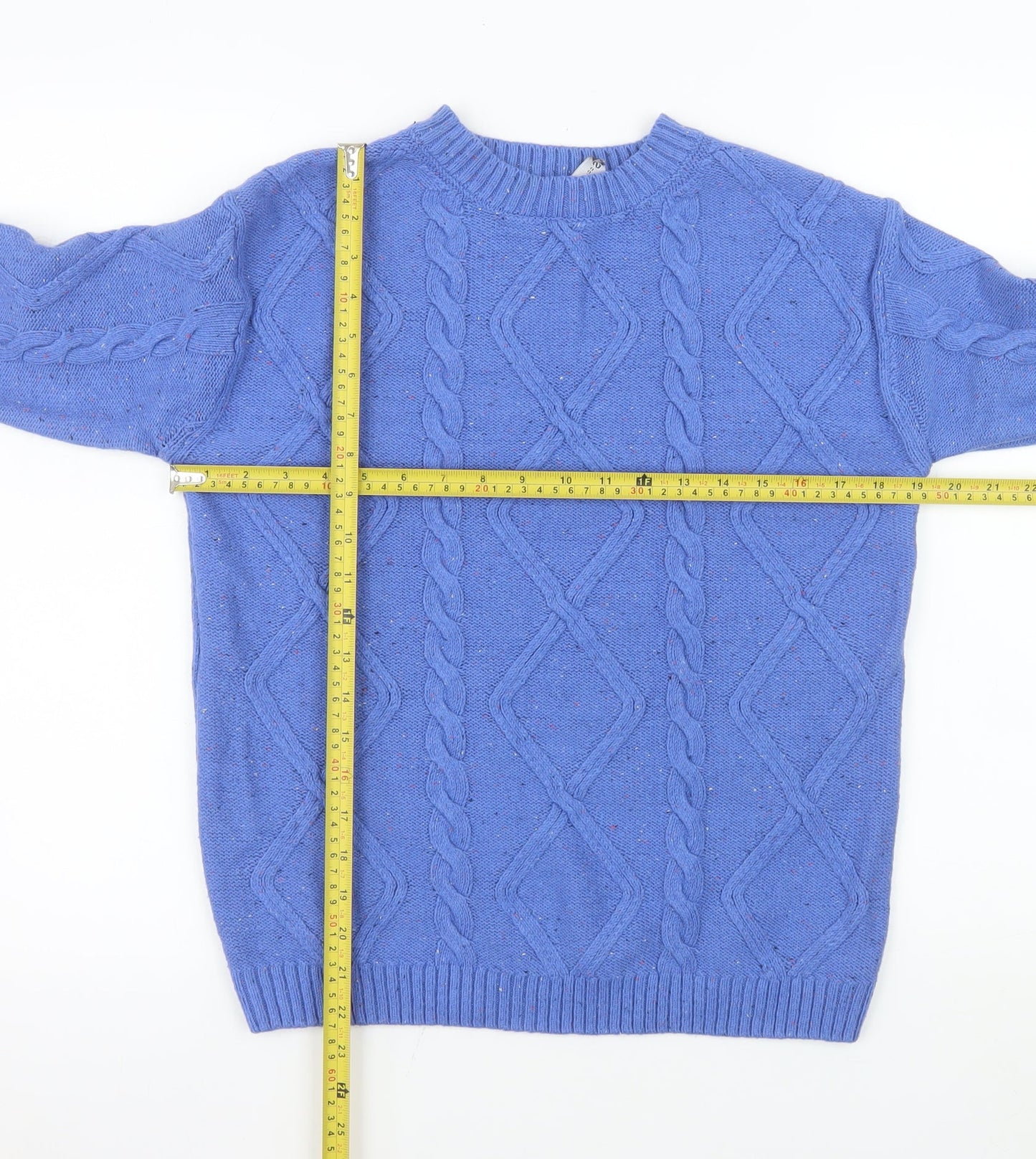 Marks and Spencer Men's Blue Cable-Knit Crew Neck Jumper S