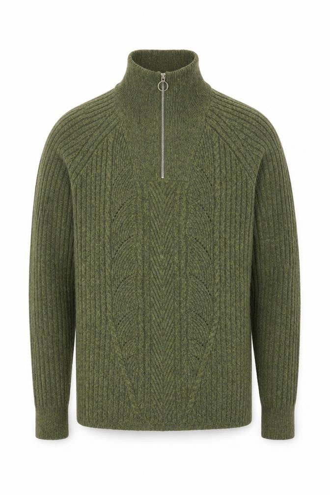 Marks and Spencer Men's Green Knit Half Zip High Neck Sweatshirt Size M