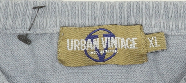 Urban Vintage Men's Blue XL V-Neck Cotton Pullover Jumper