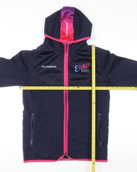 Flyhawk Womens Blue Track Jacket Size 12 Hooded Full Zip Netball Activewear