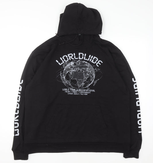PrettyLittleThing Women Black Size 20 Pullover Hoodie Worldwide Graphic