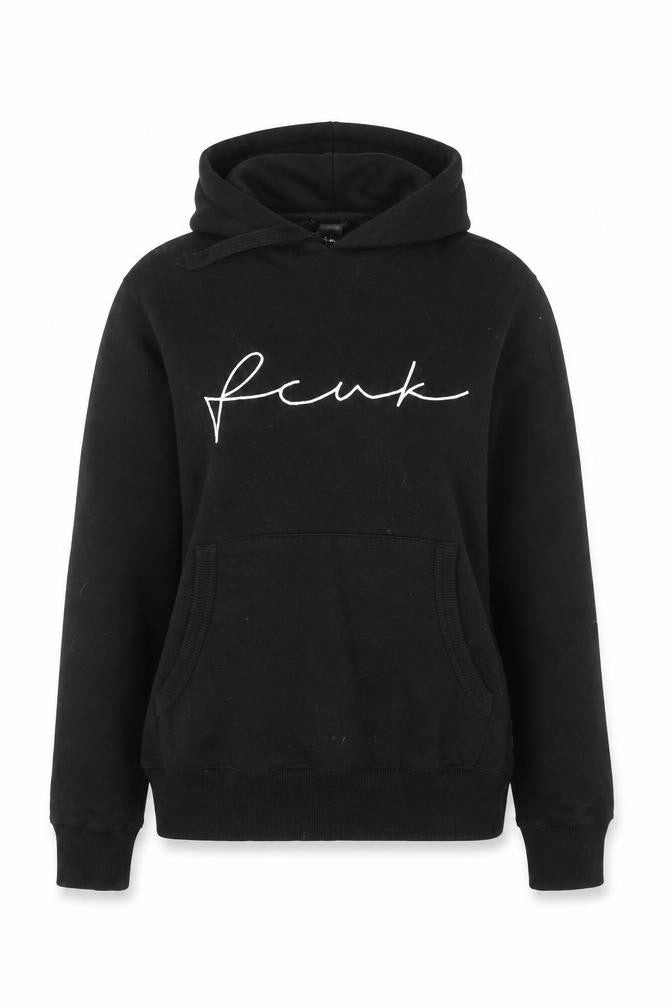 FCUK Womens Black Medium Pullover Hoodie Cotton Blend Logo Design