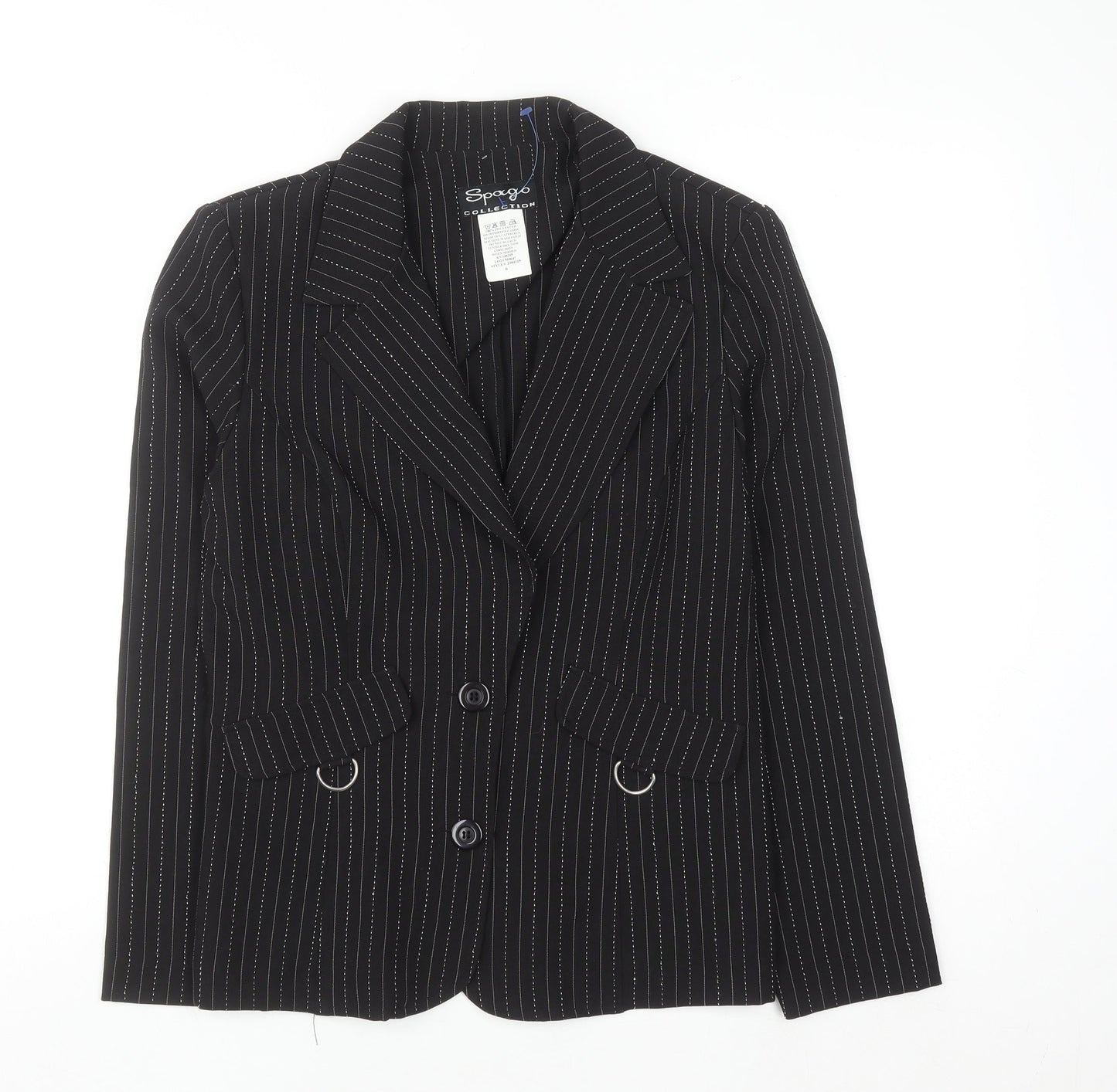 Spago Collection Women Black Pinstripe Two-Button Suit Jacket Size 6
