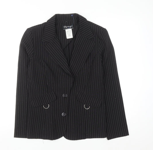 Spago Collection Women Black Pinstripe Two-Button Suit Jacket Size 6