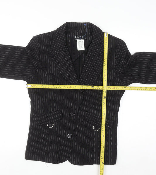 Spago Collection Women Black Pinstripe Two-Button Suit Jacket Size 6
