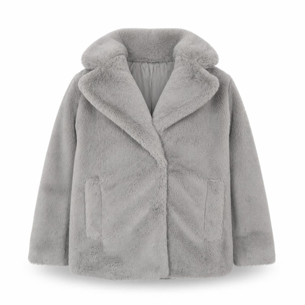 New Look Women’s Grey Faux Fur Mid-Length Coat Size 10