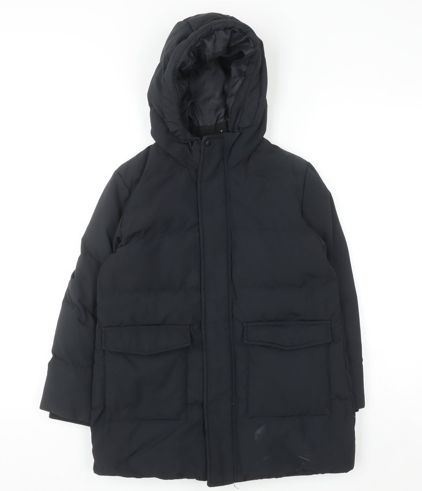 Uniqlo Boys Black 7-8 Years Hooded Puffer Jacket Winter Coat