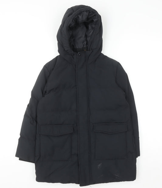 Uniqlo Boys Black 7-8 Years Hooded Puffer Jacket Winter Coat