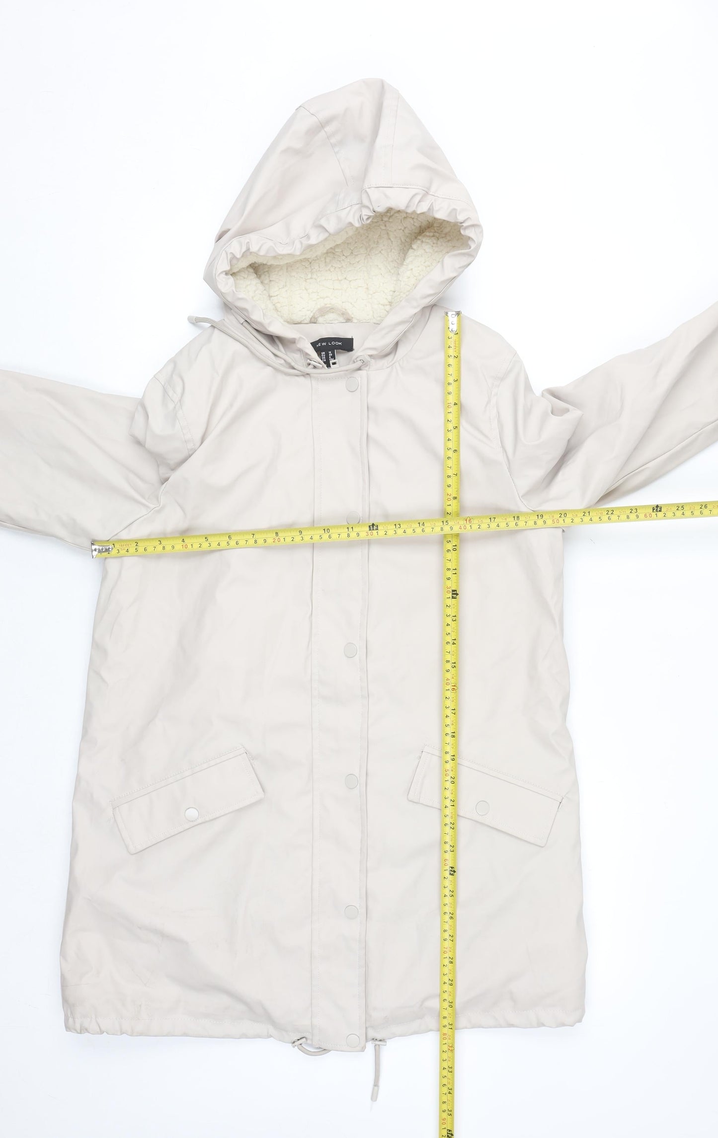 New Look Women’s Beige Hooded Parka Coat Size 12 Waterproof Lined