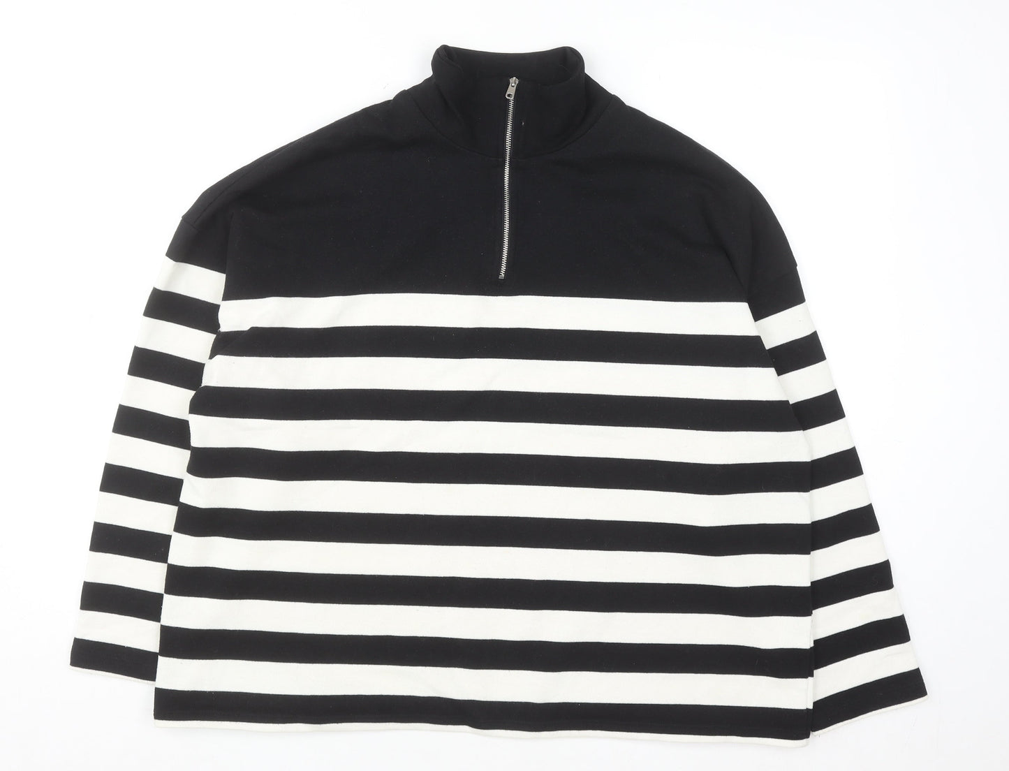 Tu Woman Black & White Striped 1/4 Zip Pullover Sweatshirt XL