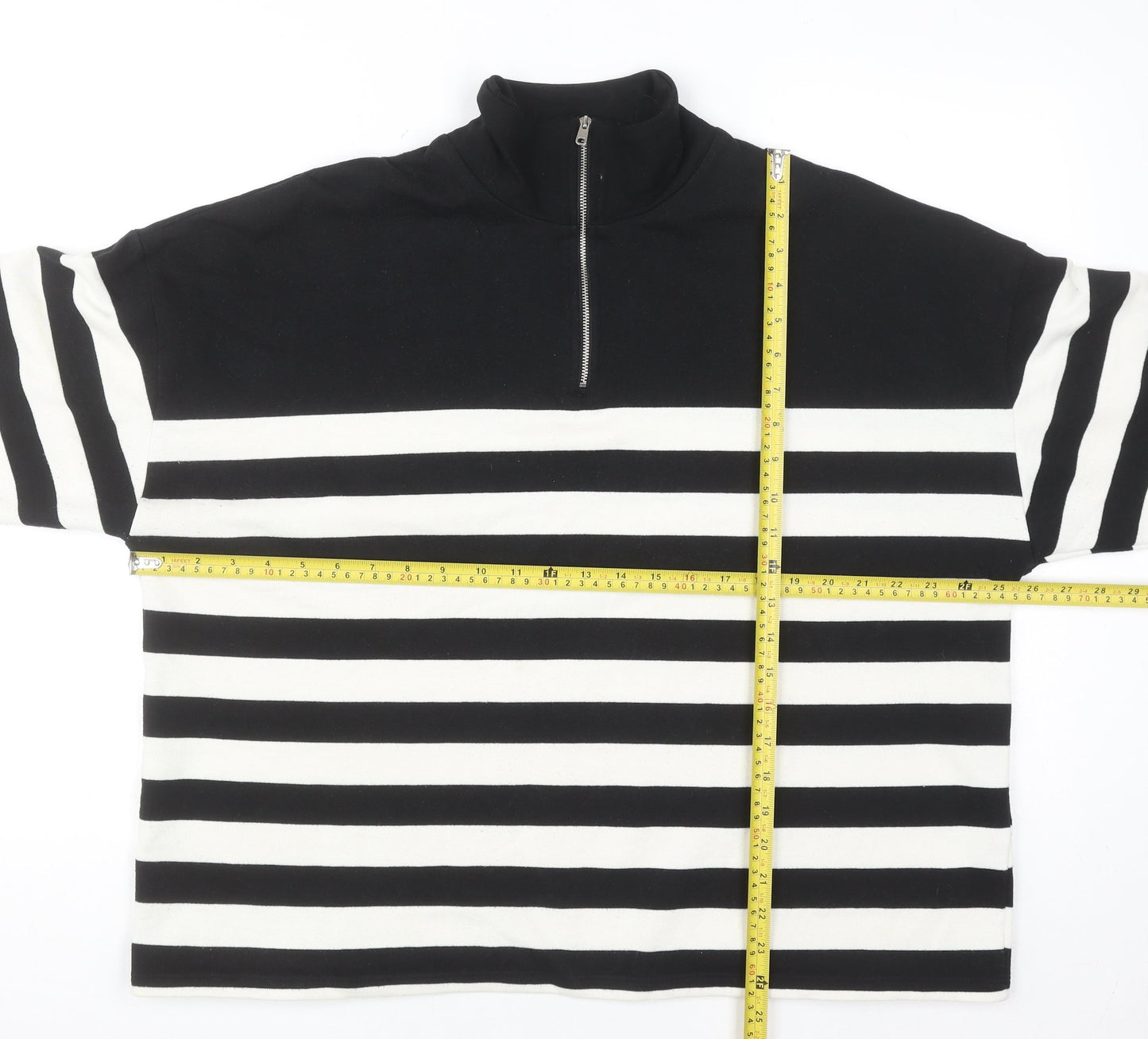 Tu Woman Black & White Striped 1/4 Zip Pullover Sweatshirt XL