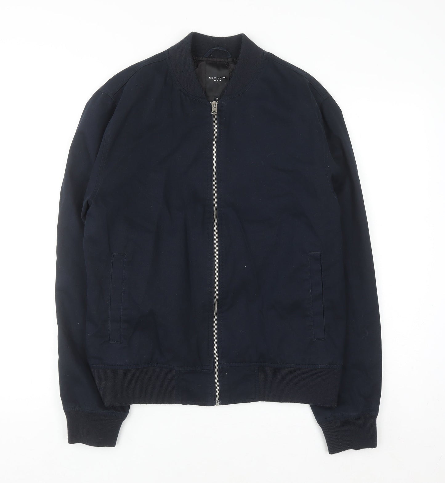 New Look Men Blue Cotton Bomber Jacket M Casual Zip Up