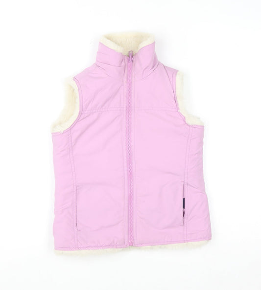 GAP Girls Pink Faux Fur Lined Bodywarmer 8-9 Years Sleeveless Zip Waistcoat