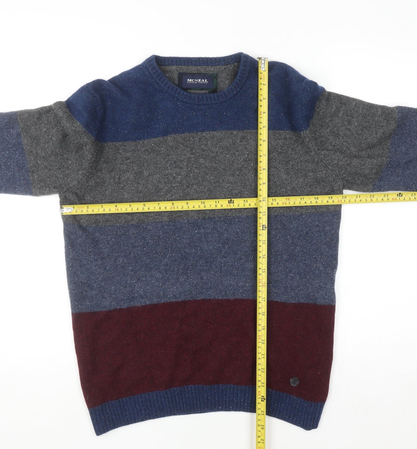 MCNEAL Men's Multicoloured Wool Crew Neck Jumper Size M