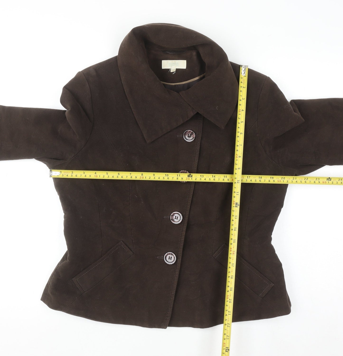 Marks and Spencer Women Brown Cotton Single-Breasted Suit Jacket Size 16