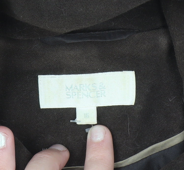 Marks and Spencer Women Brown Cotton Single-Breasted Suit Jacket Size 16