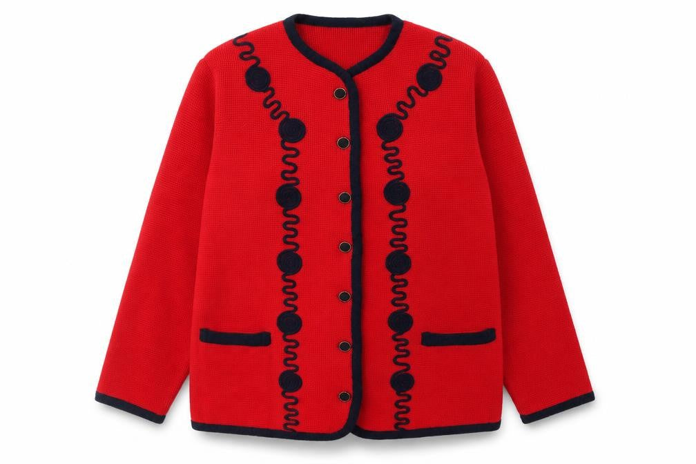 Errebe Womens Red Acrylic Knit Cardigan M Crew Neck Vintage Style