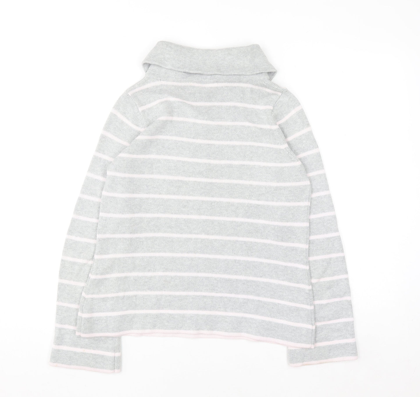 Marks and Spencer Women Grey Striped Collared Cotton Jumper Size 12