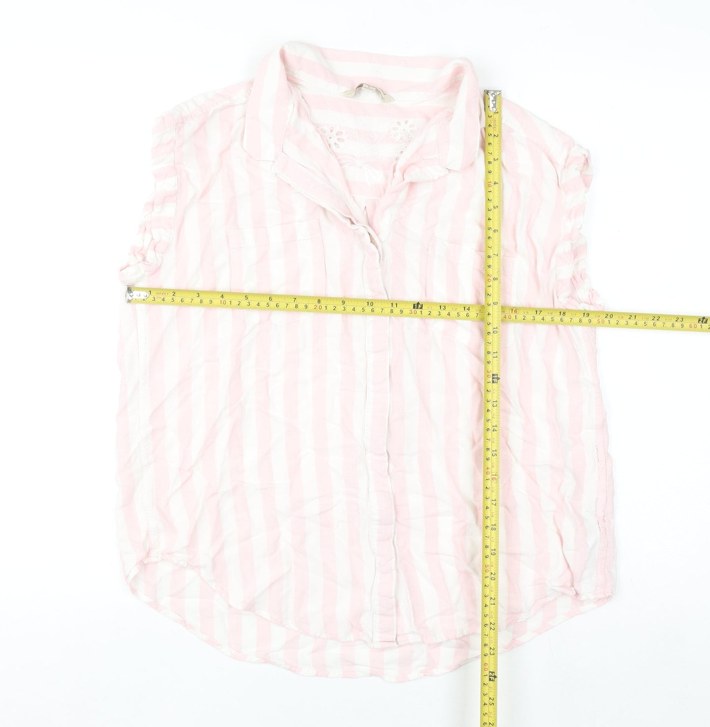 JACHS Girlfriend Women's Pink Striped Sleeveless Collared Blouse L