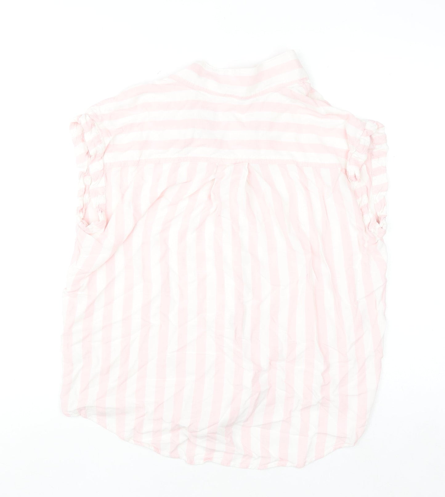 JACHS Girlfriend Women's Pink Striped Sleeveless Collared Blouse L