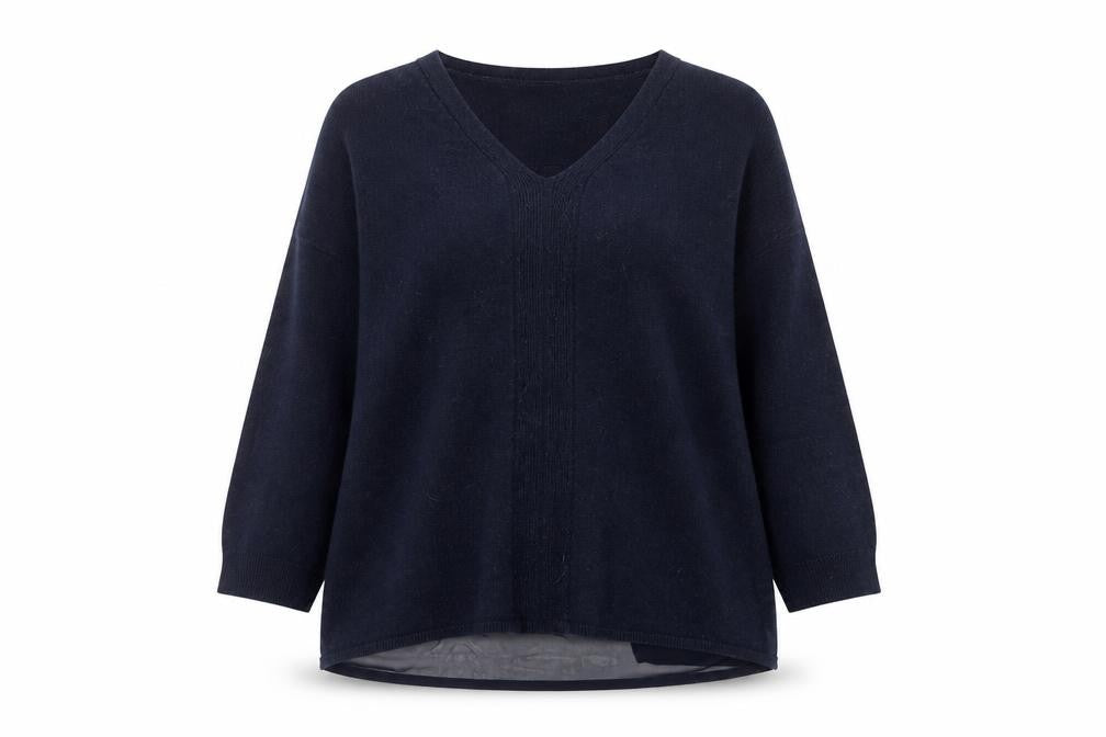 Monsoon Women Blue Wool Blend Tunic V-Neck Long Sleeve Blouse UK 10