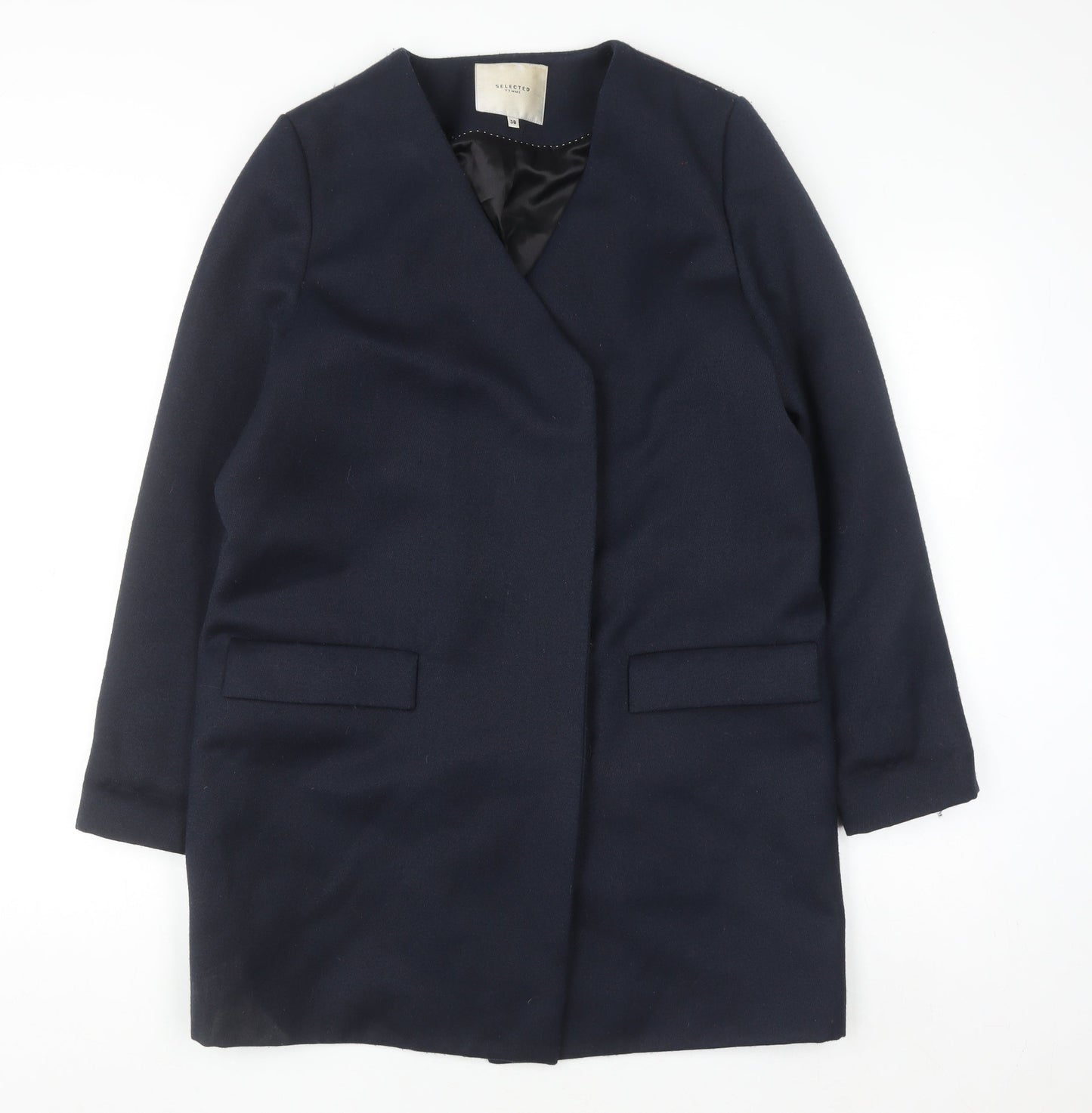 SELECTED FEMME Women’s Blue Wool Blend Mid-Length Overcoat Size 10