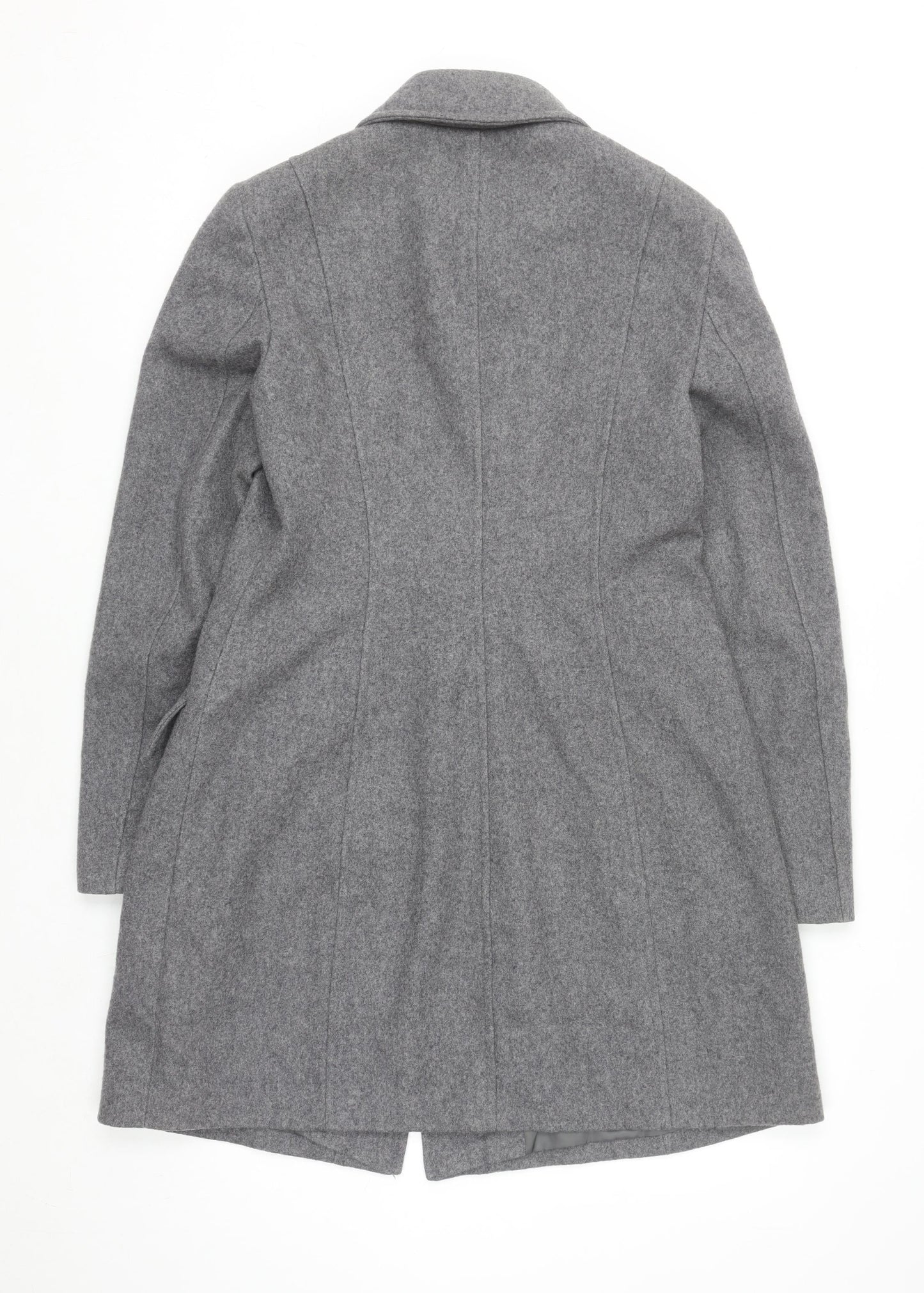 Benetton Women Grey Wool Blend Long Coat UK 12 Classic Buttoned Overcoat