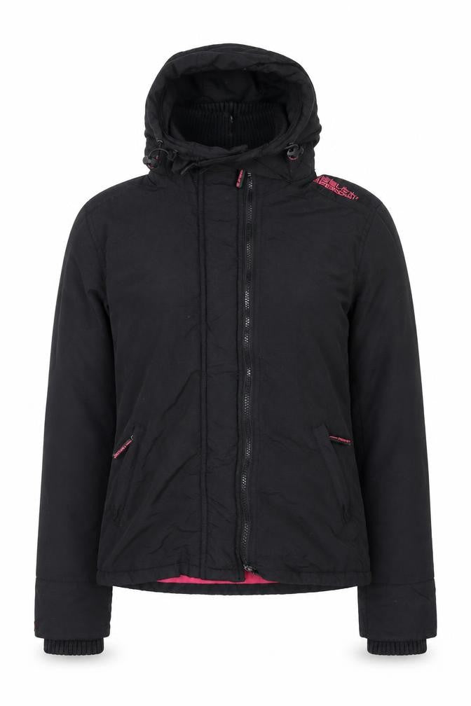 Superdry Women Black Hooded Puffer Jacket M Water Resistant