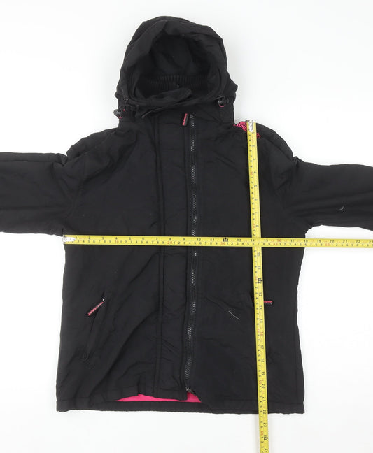 Superdry Women Black Hooded Puffer Jacket M Water Resistant