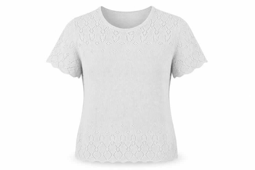 EWM Pure Classics Women Silver Knit Short Sleeve Top Size 14