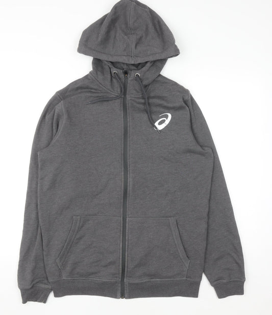 Asics Mens Grey Full Zip Hoodie Size M Sports Fleece Sweatshirt
