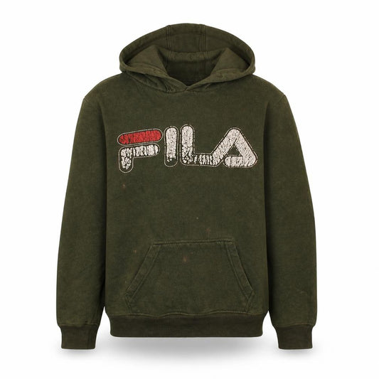 Fila Boys Green Pullover Hoodie Size 164cm Logo Print Casual Sweatshirt