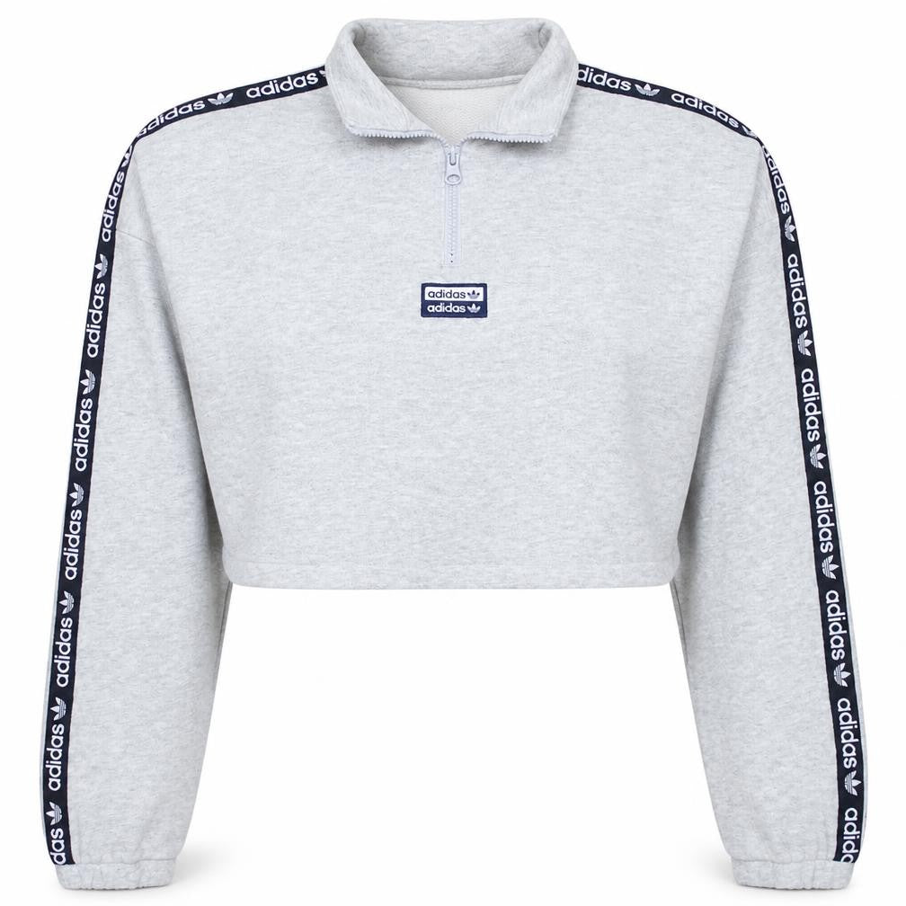 Adidas Women Grey 1/2 Zip Cropped Sweatshirt Size XS Logo Trim