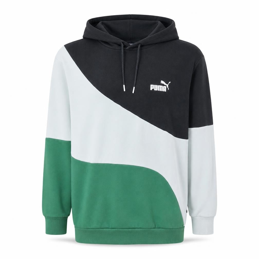 Puma Men's Black White Green Colour Block Pullover Hoodie L