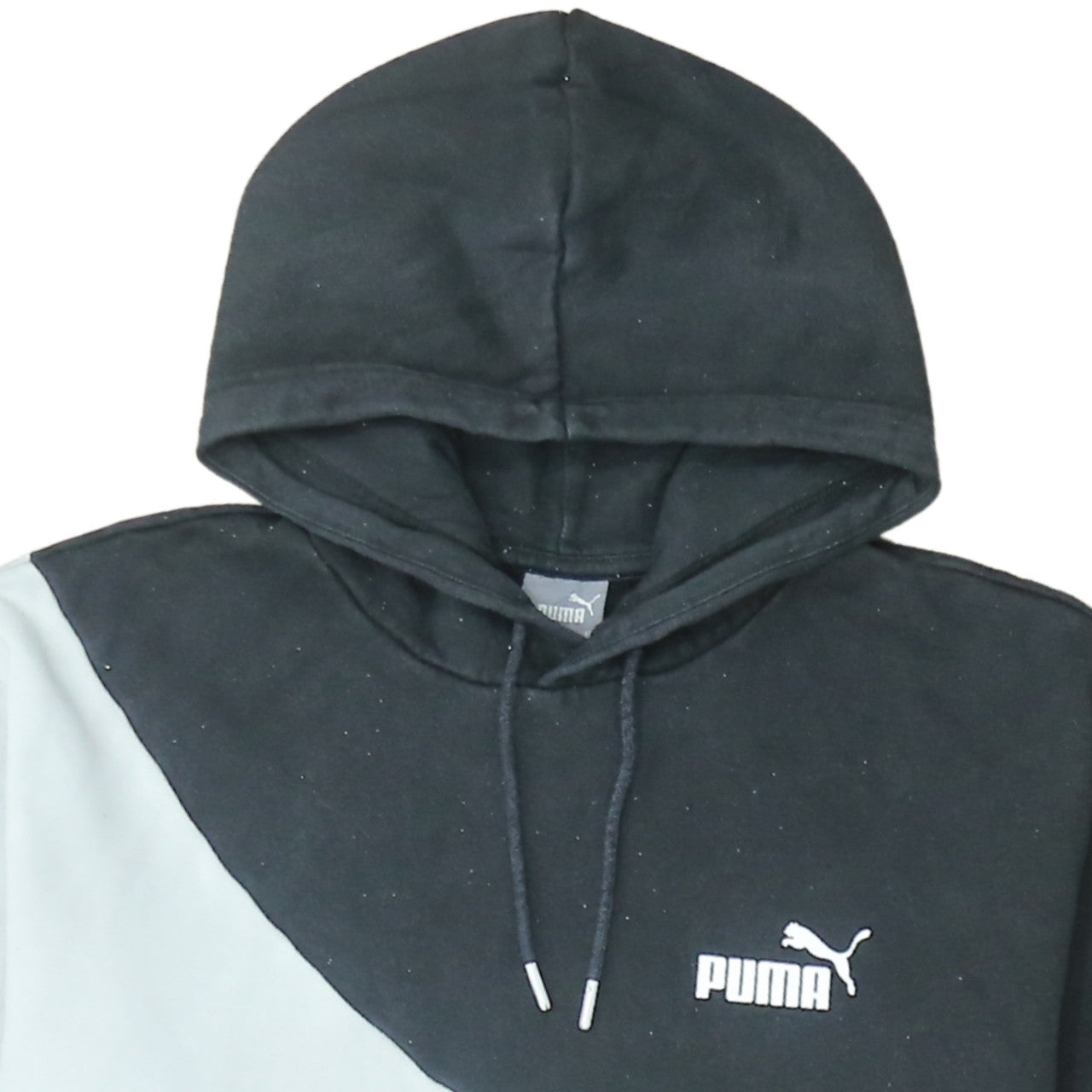 Puma Men's Black White Green Colour Block Pullover Hoodie L