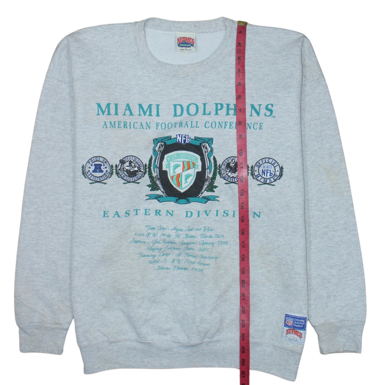 Nutmeg Boys Grey Miami Dolphins NFL Vintage Sweatshirt XL Crew Neck