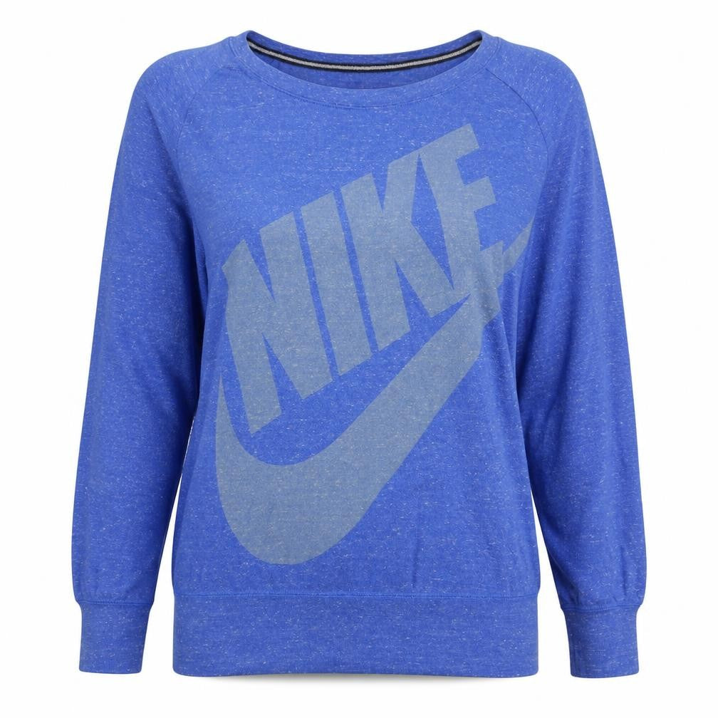 Nike Women Blue XL Pullover Sweatshirt Crew Neck Logo Cotton Blend