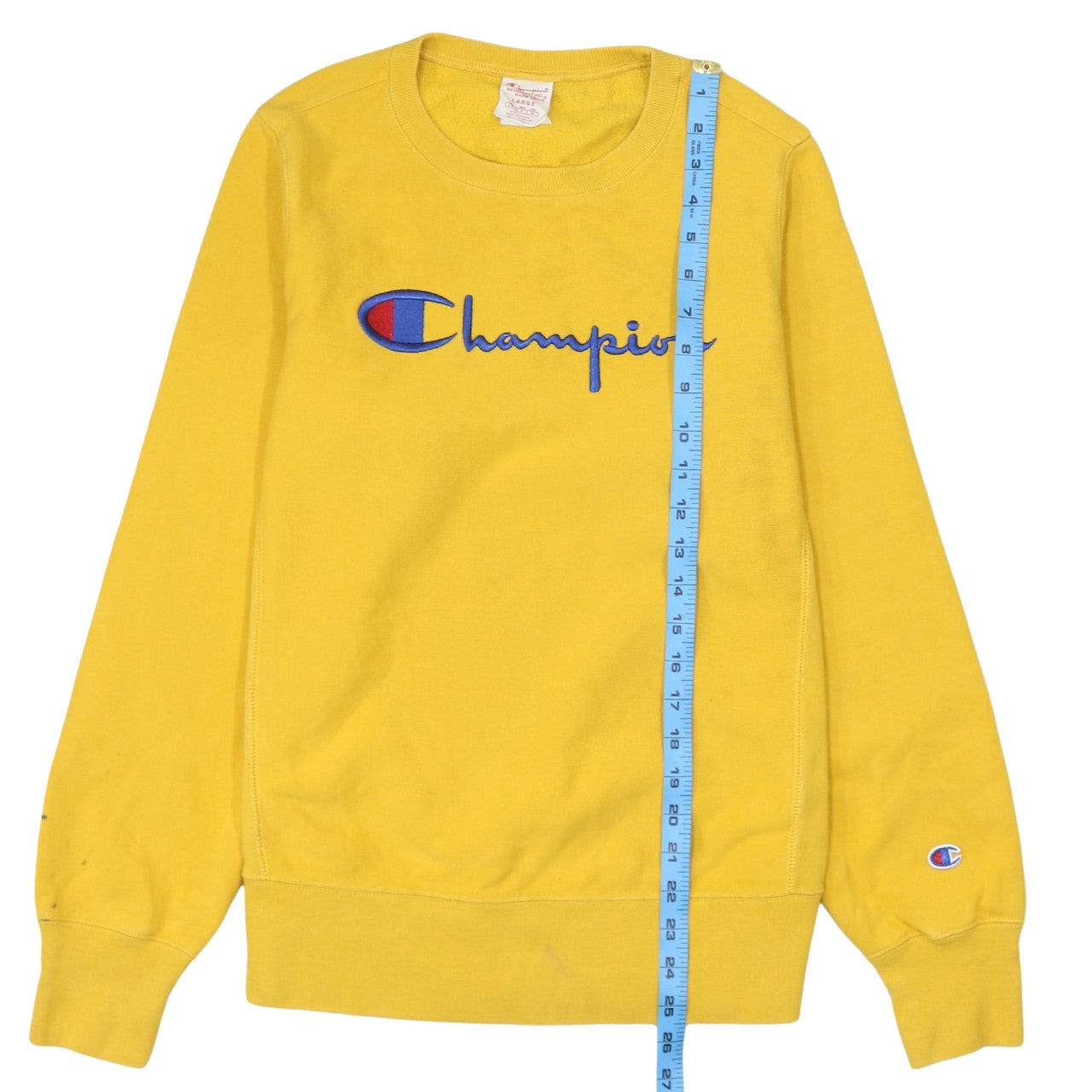Champion Men's Yellow Embroidered Logo Crew Neck Sweatshirt L