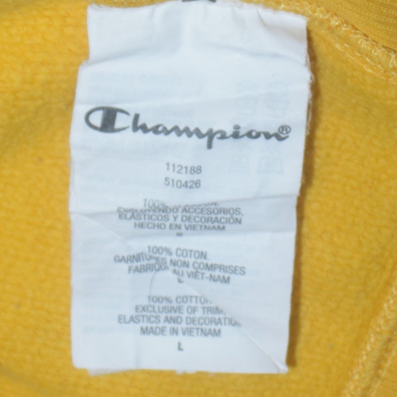 Champion Men's Yellow Embroidered Logo Crew Neck Sweatshirt L