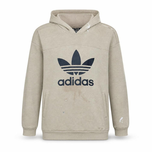 Adidas Boys Beige Hooded Pullover Hoodie XL 15-16 Years Logo Print