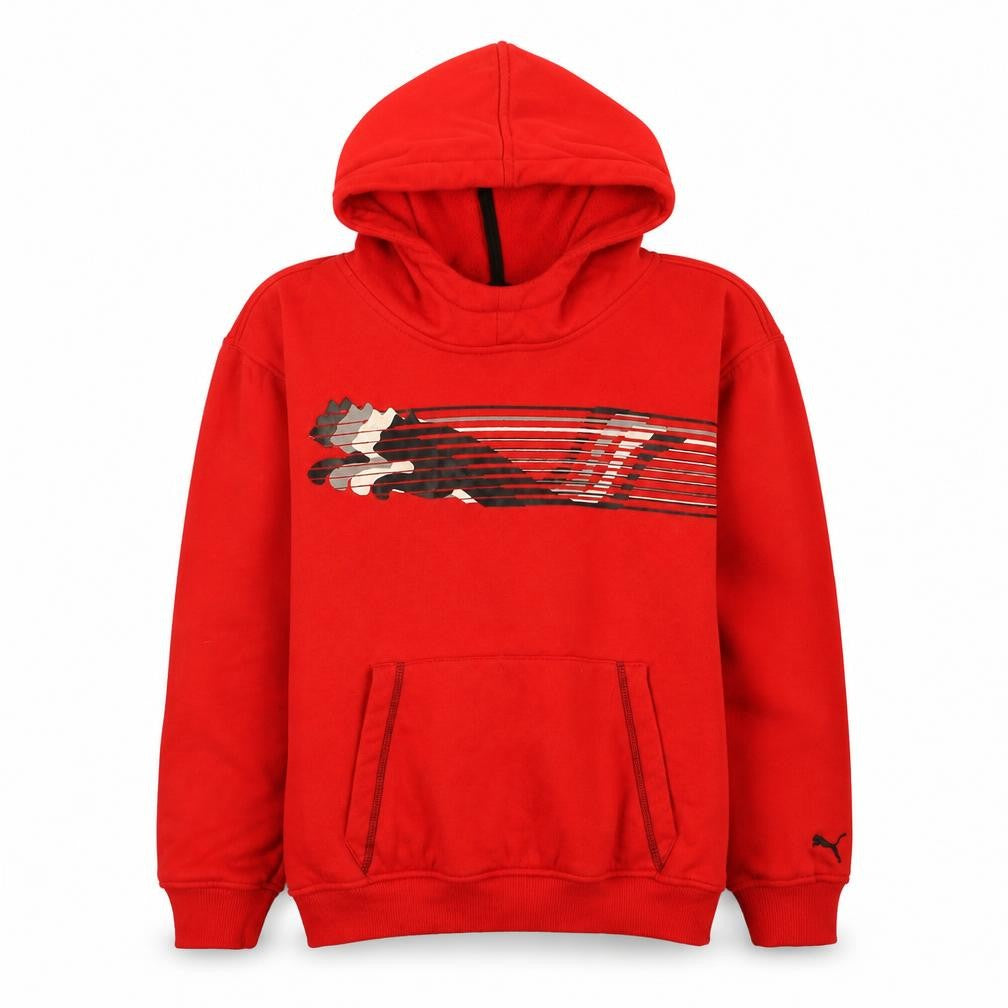 Puma Boys Red Pullover Hoodie Medium Fleece Lined Sportswear