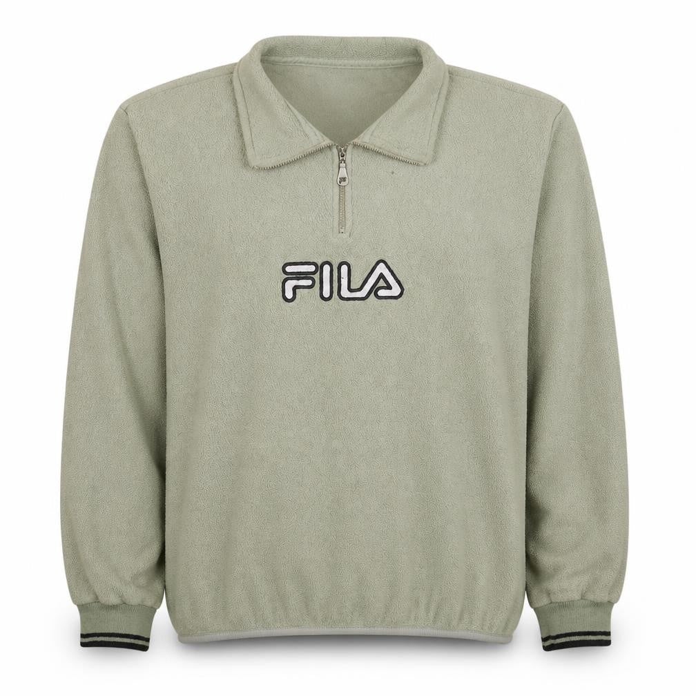 FILA Men’s Green 1/4 Zip Fleece Jacket Size M Retro Sportswear