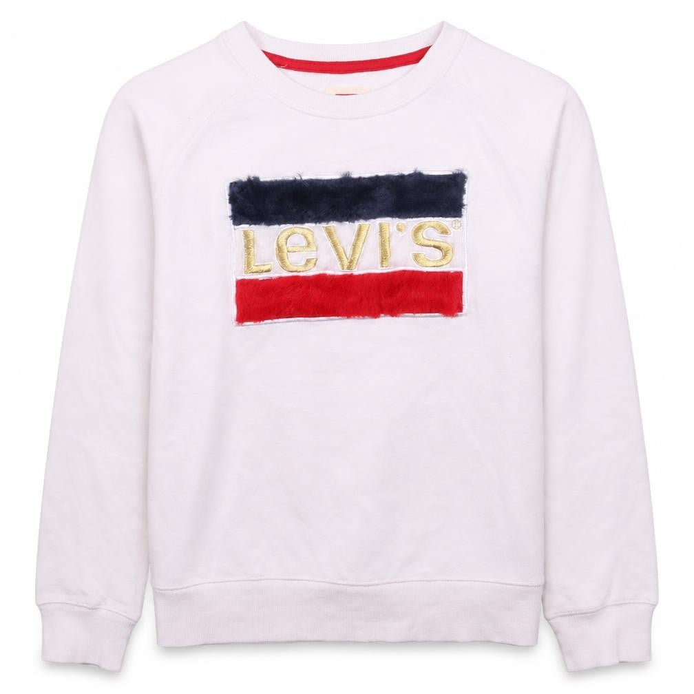 Levi's Girls White XL Pullover Sweatshirt with Logo Embroidery