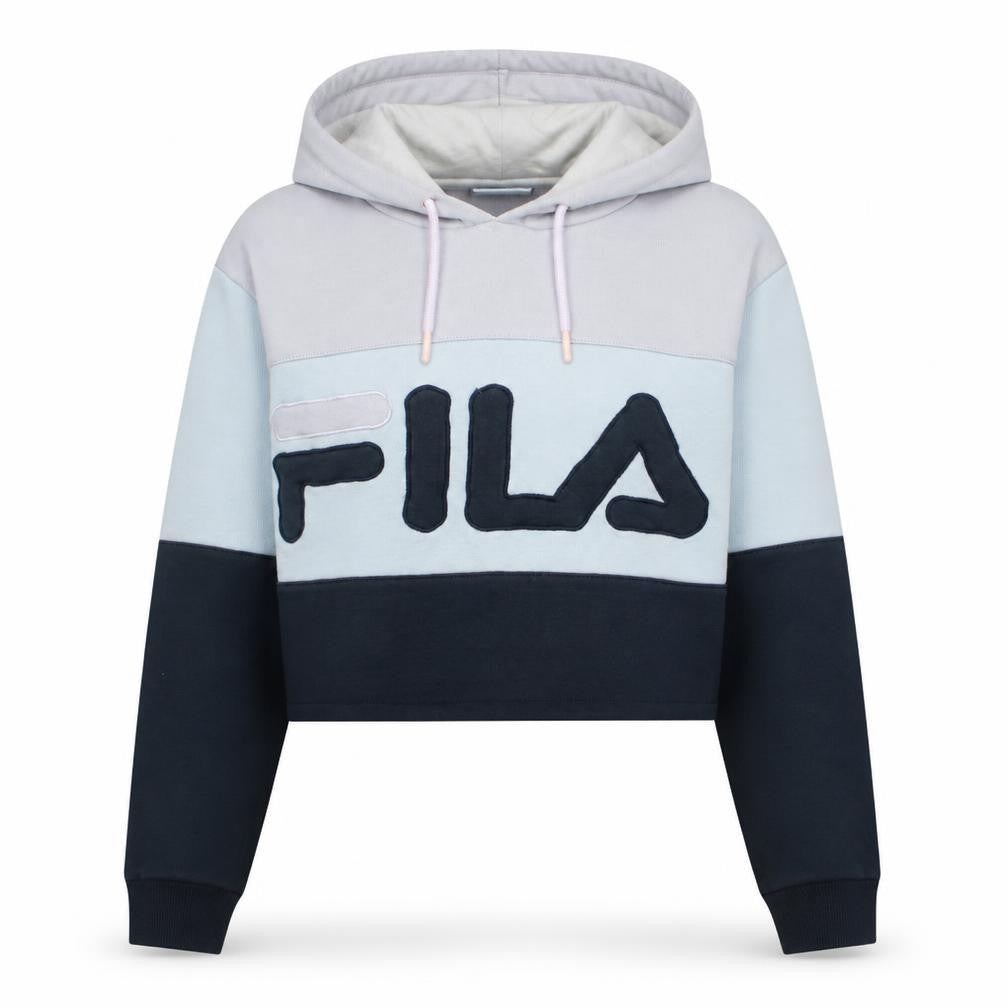 Fila Womens Blue Colourblock Cropped Pullover Hoodie Size M