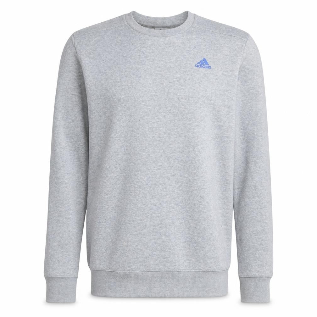 Front view of Adidas Men's Grey Logo Crew Neck Pullover Sweatshirt, size L