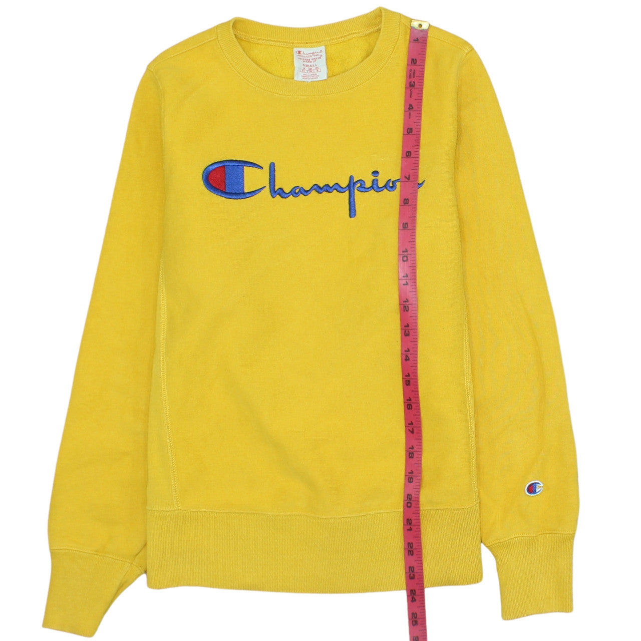 Champion Men's Yellow Reverse Weave Sweatshirt Small Crew Neck Pullover