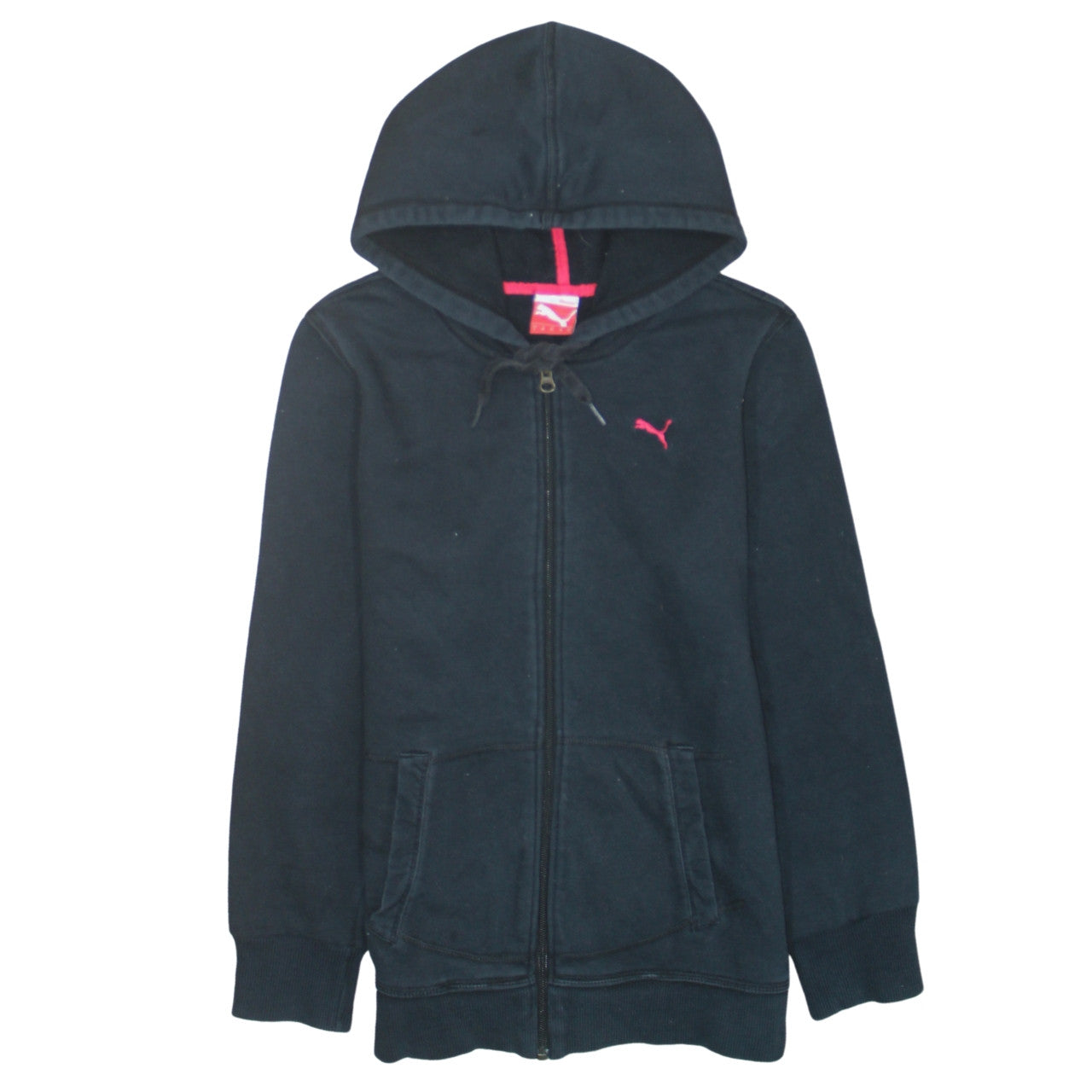 Puma Women's Black Full Zip Hoodie Size UK 14 with Pink Logo