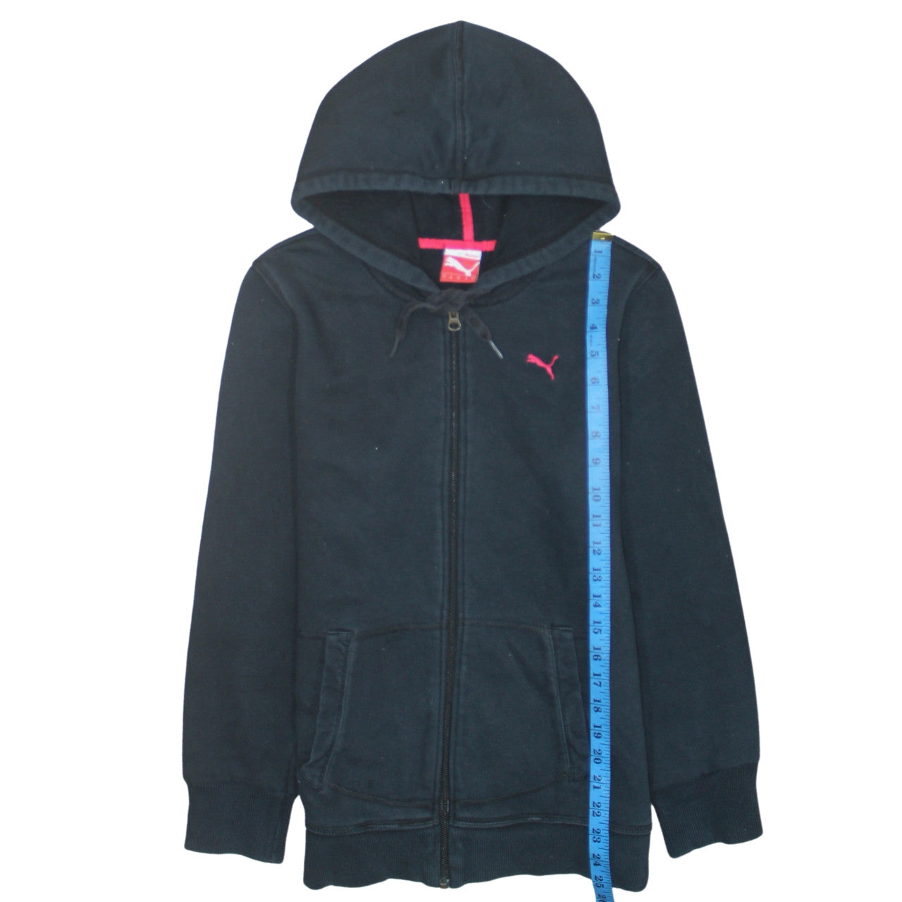 Puma Women's Black Full Zip Hoodie Size UK 14 with Pink Logo