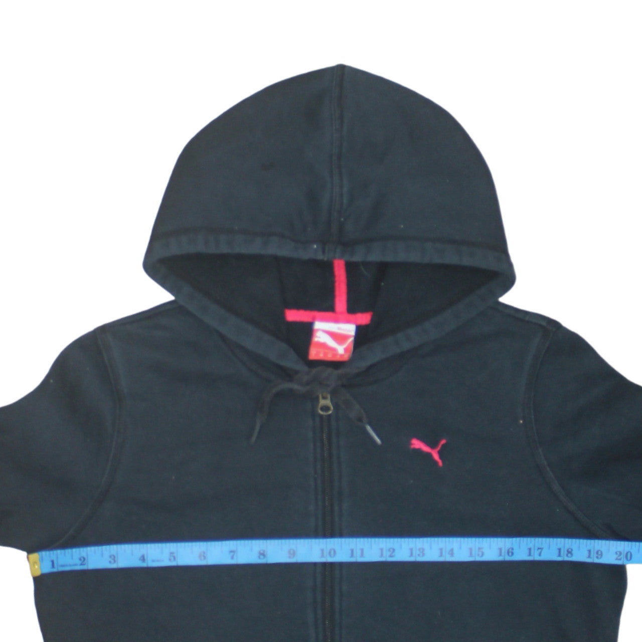 Puma Women's Black Full Zip Hoodie Size UK 14 with Pink Logo