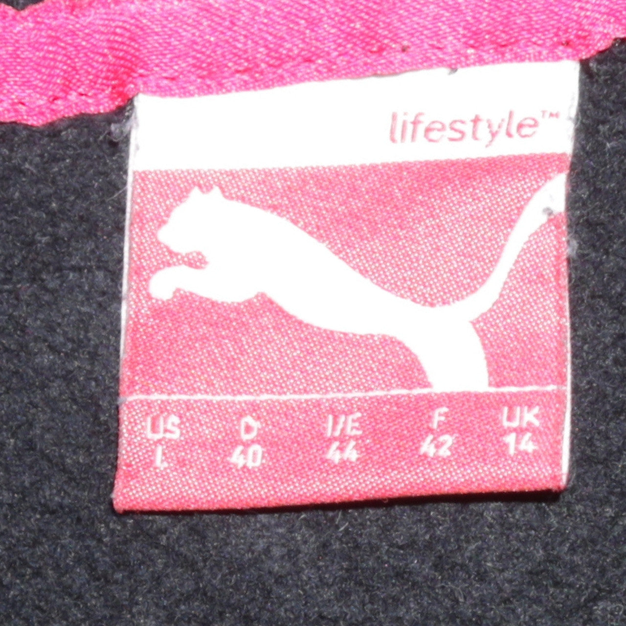 Puma Women's Black Full Zip Hoodie Size UK 14 with Pink Logo
